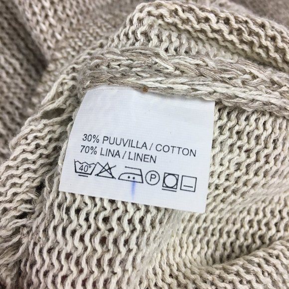 Natural Style Cardigan Sweater Linen Blend Open Weave Embellished - Picture 7 of 11